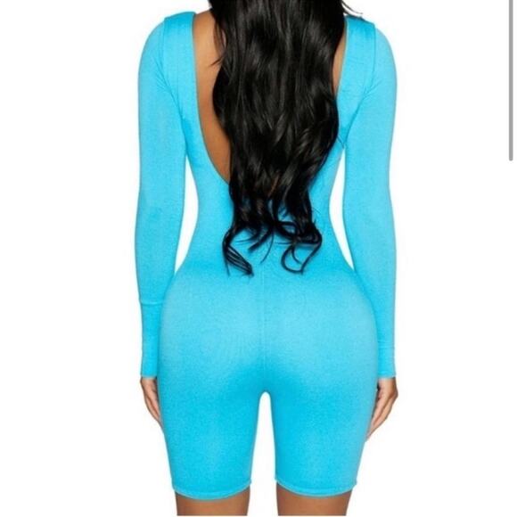 NWT Naked Wardrobe NW Scoop Me Up Long Sleeve Romper Ocean Blue sz XXS Snatched - Picture 3 of 10